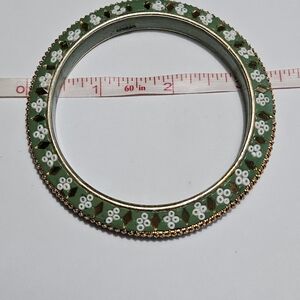 Green Floral Bollywood Wooded Enamel Bangle Bracelet - Marked India